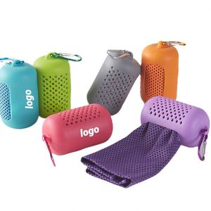 Promotional Sports Gear Ice Silk <b>Cooling</b> Cover & <b>Towel</b> Perfect for Gym & Outdoor Activities With Carabiner Silicone Holder - Product Image 1