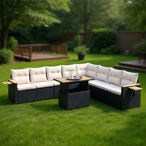 Conjunto de Sofá de Jardín con Reposabrazos Ajustables, Muebles de Exterior de Ratán PE Negro Grande, 10+ Plazas, Diseño Contemporáneo - Product Image 2
