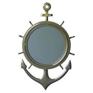 Nautical Ship Anchor and Ship <b>Mirror</b> Gold Finished Brass Nautical Frame <b>Mirror</b> Decorative Modern Style Ship <b>Mirrors</b> - Product Image 1