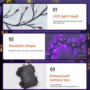 Guirlande lumineuse LED d'Halloween en forme de citrouille et de chauve-souris, flexible, pour décoration suspendue de fête d'Halloween et de la maison - Product Image 3