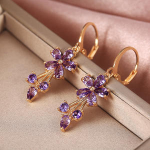 Pendientes colgantes de flores chapados en oro con cristal transparente talla marquesa para mujer, joyería de moda para fiesta E467 - Product Image 6