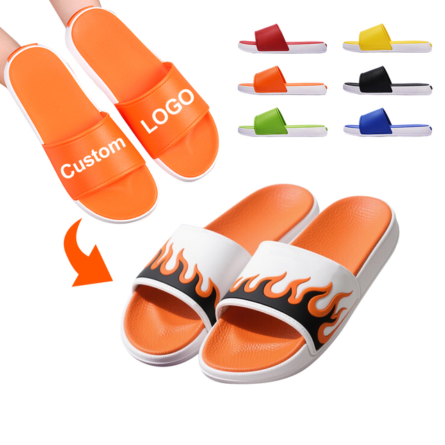 Summer Men and Women Beach Home slippers Customized Anti-slip Bottom Printing LOGO PVC/EVA Bottom Wholesale