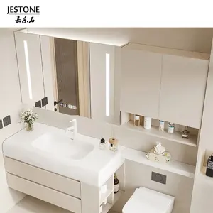 Fournisseurs d'armoires de salle de bains en pierre artificielle à surface solide de style contracté Jestone avec consultant en approvisionnement personnel