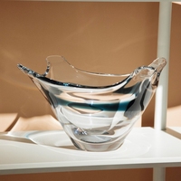 Bol de service en verre soufflé Sommerso Art, bleu océan, motif abstrait de pétales de fleurs, centre de table sculptural pour villa, décoration de table de luxe