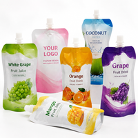 Pochette Doypack avec bec verseur et bouchon à vis 200 ml pour jus de fruits, gelée, purée et smoothie (orange, raisin, noix de coco, mangue)