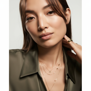 Mini collier chaîne ancre en or 14 carats, chaîne popcorn or blanc/jaune, tendance, religieux, orné de perles et de diamants pour mariages - Product Image 1