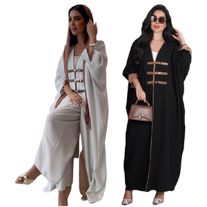 MQ090 Dezente Arabische Dubai <span class=keywords><strong>Abaya</strong></span> mit Knöpfen, Türkische Farbblock-Muslimische Strickjacke, Langes Gewand für Damen, Islamische Kleidung, Offen - Product Image 1