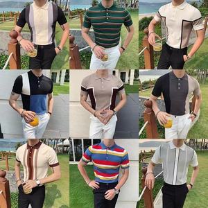 Polos Casuales de Manga Corta para Hombre al por Mayor 100% Algodón Antiarrugas Decoración de Botones Tejido de Seda con Patrón Estampado - Product Image 3