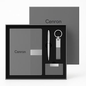 Premium Office Gift Kit : White PU Notebook, Silver <b>Pen</b>, Keyring & Name Card Holder in <b>Box</b> for Corporate Branding - Product Image 3