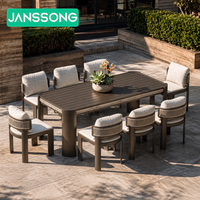 Ensemble de salle à manger extérieur moderne pour hôtel, table et chaises de terrasse de villa de luxe en corde tressée, mobilier de patio extérieur imperméable pour complexe hôtelier