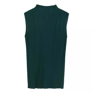 Débardeur court à col semi-montant <span class=keywords><strong>sans</strong></span> manches, élégant et amincissant, en <span class=keywords><strong>tricot</strong></span> tissé à la main pour <span class=keywords><strong>femme</strong></span>, idéal pour le printemps - Product Image 3