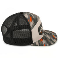 Casquette de camionneur personnalisée à motif lettres, camouflage, visière plate, dos en maille, patch en caoutchouc personnalisé, pour activités de plein air, course et sport, en tissu courant, vente en gros