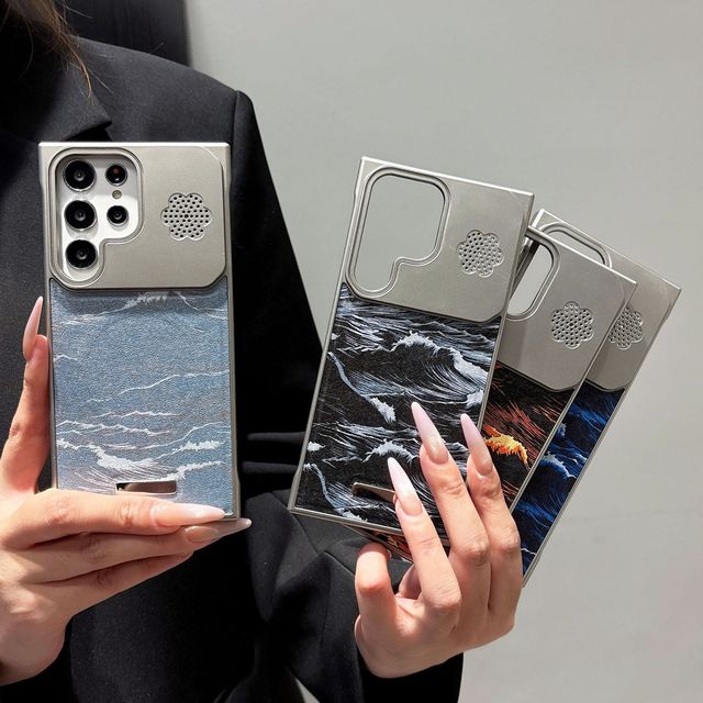 Luxury PU Leather Wave Magnertic Phone case for Samsung S26 S25 S24 ultra for iphone 17 16 15 Pro Max Hard Back Shockproof Cover
