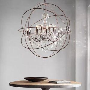 Lampe suspendue vintage industrielle américaine Orb Crystal Chandelier Hardware <span class=keywords><strong>Metal</strong></span> <span class=keywords><strong>Cage</strong></span> LED Candle Bulbs Restoration Lighting - Product Image 2