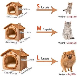 Casa para Gatos con Diseño de Oso, Cama Acogedora para Mascotas, Cueva para Gatos de Interior, Tamaño Pequeño, Color Marrón y Beige, Tela de Felpa de Algodón - Product Image 3