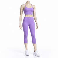 Ensemble de vêtements de sport pour femmes en 2 pièces, spandex/nylon, anti-odeur, protection UV, extensible dans quatre directions, taille élastique, pantalon longueur cheville, OEM