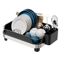 WIREKING Égouttoir à vaisselle robuste en acier inoxydable pour comptoir de cuisine avec drainage automatique et porte-ustensiles