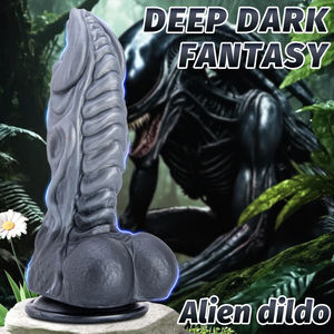 Dildo en silicone noir et gris, doux, de forme étrange, non conventionnelle, avec motifs d'animaux, de monstres et d'extraterrestres, jouet sexuel. - Product Image 1