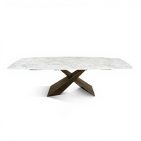 Table à manger rectangulaire extensible moderne en bois avec plateau en marbre et pieds en métal, mobilier de luxe pour la maison et l'hôtel
