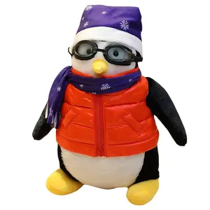Pingüim personalizado brinquedo macio pelúcia com óculos de natação logotipo personalizado pinguim dos desenhos animados com otário brinquedo de pelúcia