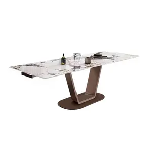 Lüks resmi yemek odası setleri mermer 12 sandalyeler altın paslanmaz çelik uzatılabilir masa mobilya yemek odası mobilyası