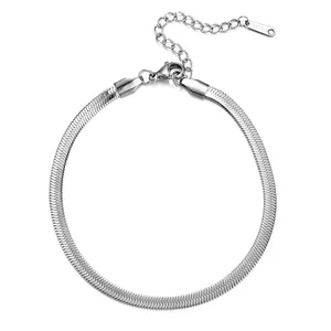 Unisex Wholesale Classic Style Flat Snake Anklet Chain Bracelet Stainless Steel Jewelry Natural Silver Anklet