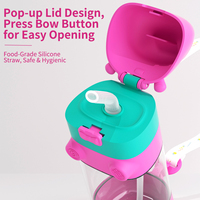 Bouteille d'eau pour enfants 360 ml motif hippopotame avec couvercle pop-up, paille en silicone, joint anti-fuite et sangle réglable – En stock