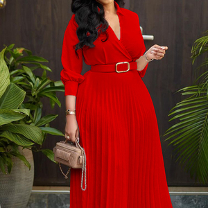 Abito da donna taglie forti, modello maxi a trapezio, tinta unita, comodo, traspirante, ecologico, con cintura naturale, ideale per il commuting - Vendita all'ingrosso - Product Image 1