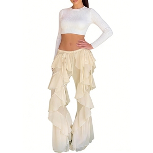 Pantaloni a Zampa con Volant in Rete Trasparente da Donna, Stile Boho con Dettaglio a Strati e Laccetti, <span class=keywords><strong>Copricostume</strong></span> da Spiaggia, Abbigliamento Femminile Sehe Fashion - Product Image 6