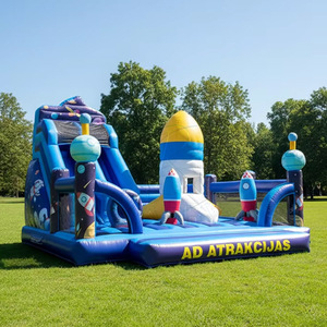 <span class=keywords><strong>Parc</strong></span> gonflable Cosmic Expedition avec deux structures de fusées et toboggan sur le thème des étoiles pour les centres de divertissement intérieurs - Product Image 1