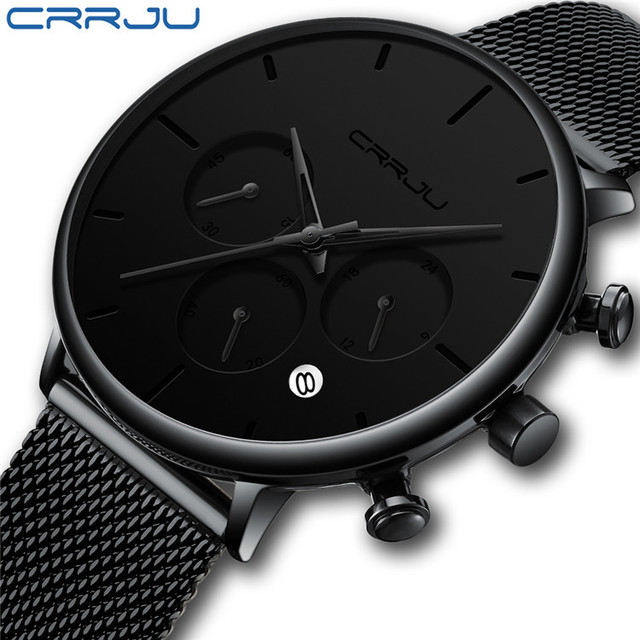 CRRJU 2271 Casual Mesh Strap Quartz Watch for Men Business Gentle Quartz Watch for Men Waterproof Auto Date Male Wristwatch Gift