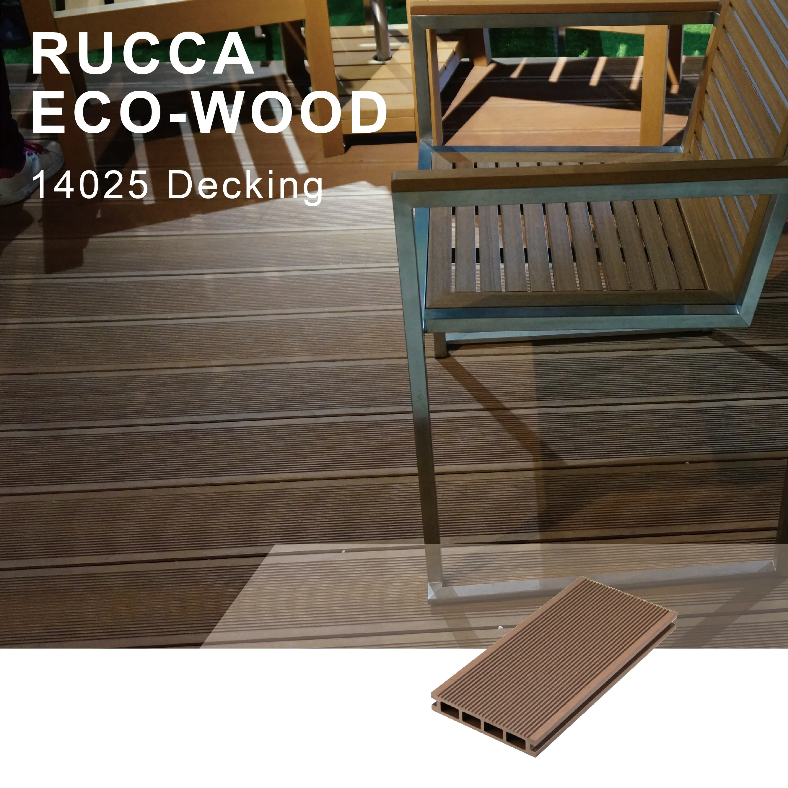 RUCCA WPC PE ไม้คอมโพสิต Decking ซัพพลายเออร์ WPC 140*25มิลลิเมตรไม้สัก Decking ตกแต่งกลางแจ้ง Decking