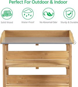 Table de jardin <span class=keywords><strong>en</strong></span> bois pour la horticulture avec plateau <span class=keywords><strong>en</strong></span> métal, étagère de rangement et 3 crochets, peinte - Product Image 5