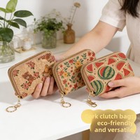 Dompet Kartu Cork Clutch Vintage Multi-fungsi Warna-warni Ultra-tipis Desain Artistik