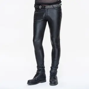 PT045 שטן אופנה מעצב יומי ללבוש פאנק בסיסי סגנון slim fit גברים אנכי פס הדוק עור מכנסיים