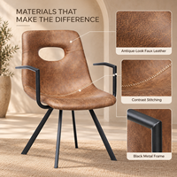 Chaises de salle à manger modernes de haute qualité en similicuir marron de style nordique avec accoudoirs métalliques pour hôtels et villas – Offre Spéciale