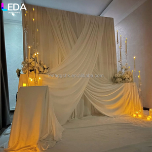 LEDA Modern Indoor Decoration <b>Large</b> White <b>Square</b> Wedding Backdrop <b>Set</b> Milk Silk Curtain Fabric Drapery Valance - Product Image 2