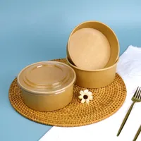 Eco Pack voedselverpakkingscontainers, saladekommen van kraftpapier, wegwerpset voor hotel-afhaalgebruik, geschikt voor het serveren van salade, soep en fruit.