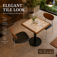 Ensemble de table à manger ronde avec plateau en carrelage, chaises à dossier en bois, base en métal, meubles modernes pour restaurant, café, hôtel