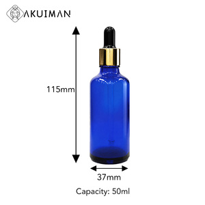50ml Cobalt Blue CE Certified Gold Collar Black Rubber Bulb Custom Packaging ODM Blue Glass Dropper Essential <b>Oil</b> <b>Bottle</b> - Product Image 5