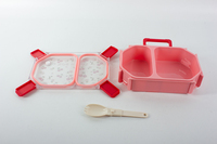 Boîte de conservation à compartiments avec poignée motif dessin animé, cuillère pliable, en plastique, 2 compartiments, hermétique, compatible micro-ondes, avec fermoirs, 0,98 L