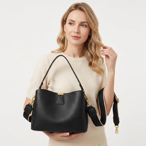 Sac seau en cuir PU noir pour femme, sac à bandoulière grande capacité avec fermeture éclair, sac à main quotidien - Product Image 4
