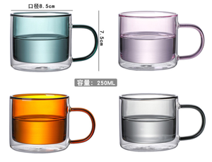 Mugs en verre à double paroi isolants DFM01 250ml, transparents, bleu clair, vert, rose, ambre, turquoise, en stock, vente en gros et personnalisation. - Product Image 4