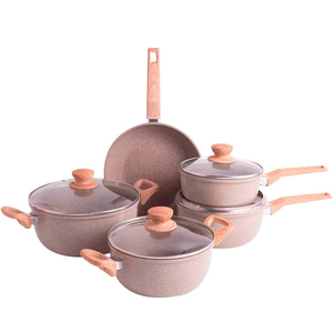 High Quality 9-Piece Aluminum Alloy Non-Stick Cooking <b>Pots</b> Glass Lids Soft Touch Handles Forged Ceramic <b>Induction</b> Cookware Set - Product Image 3