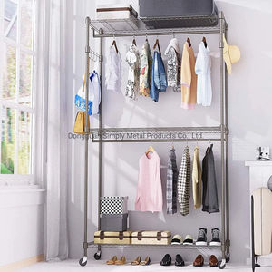 Modern Double Tier Heavy Duty Chrome Finish Steel/Metal Wire Shelving Clothes <b>Rack</b> for <b>Wardrobe</b> Bathroom Hotel Use-Efficient - Product Image 3