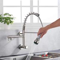 Robinet de cuisine mural multifonctionnel en alliage de cuivre, moderne et simple, pour eau froide, avec douchette extractible et rotative