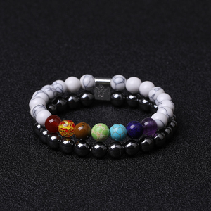 생명의 나무 팔찌 수제 천연 용암석 비즈 7차크라 크리스탈 탄성 조절 가능한 팔찌 남녀 선물용 - Product Image 3