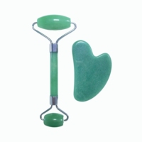 Rouleau de massage facial et planche Gua Sha en aventurine verte, ensemble de 2 pièces, outils de massage pour les soins de la peau