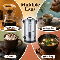 Urne à café commerciale 30 tasses en acier inoxydable 304 avec jauge de niveau et robinet à levier pour hôtel et buffet