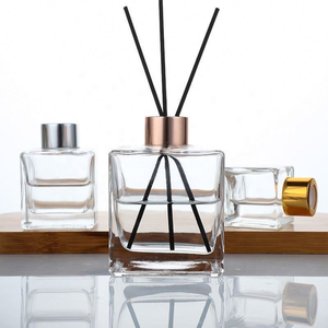 Square Glass Perfume <b>Bottle</b> with Metal Cap Clear Body Screw Seal Wood Base <b>Reed</b> <b>Diffuser</b> for Home Fragrance - Product Image 6